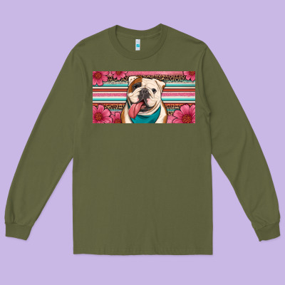 English Bulldog Floral License Plate Long Sleeve Tee Designed By Artiststas