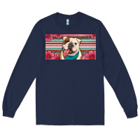 Navy english bulldog floral license plate Long Sleeve Tee - Artiststas