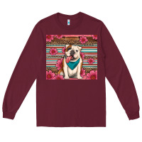 Burgundy british bulldog floral serape Long Sleeve Tee - Artiststas