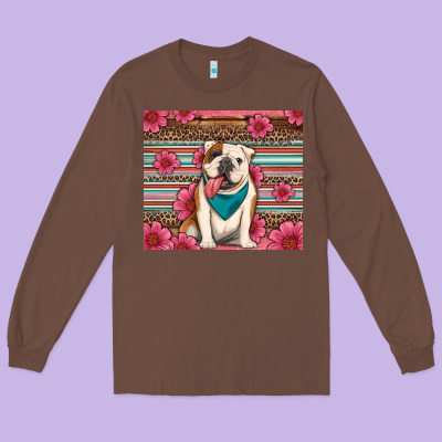 British Bulldog Floral Serape Long Sleeve Tee Designed By Artiststas