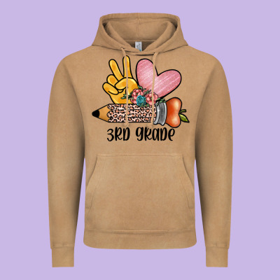 Peace Love 3rd Grade Vintage Hoodie Designed By Jahusdesignshop