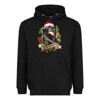 Black Merry Christmas skeleton with black cat Heavyweight Hoodie - NancyCooperArtShop