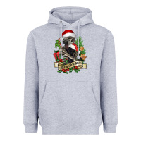 Heather Grey Merry Christmas skeleton with black cat Heavyweight Hoodie - NancyCooperArtShop