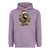 Lavender Merry Christmas skeleton with black cat Heavyweight Hoodie - NancyCooperArtShop