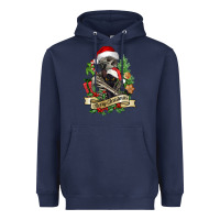 Navy Merry Christmas skeleton with black cat Heavyweight Hoodie - NancyCooperArtShop