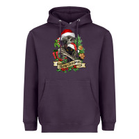 Plum Merry Christmas skeleton with black cat Heavyweight Hoodie - NancyCooperArtShop