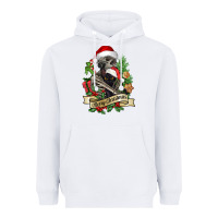White Merry Christmas skeleton with black cat Heavyweight Hoodie - NancyCooperArtShop