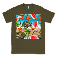 Army Green tortoise watermelon beach seamless pattern Classic Tee - BundleAndBundleShop