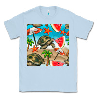 Dusty Blue tortoise watermelon beach seamless pattern Classic Tee - BundleAndBundleShop