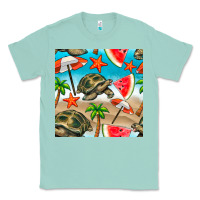 Seafoam tortoise watermelon beach seamless pattern Classic Tee - BundleAndBundleShop
