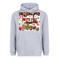 Heather Grey North Pole Hot Chocolate christmas Heavyweight Hoodie - MaliasSmallBusiness