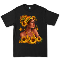 Black Afro American woman sunflowers Premium Tee - RanaPortraitStore