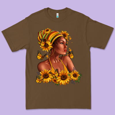 Premium Tee Afro American woman sunflowers