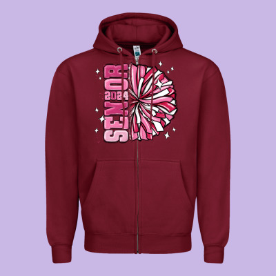 Senior 2024 Pink Cheer Zipper Hoodie Designed By Maliassmallbusiness