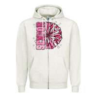 Oatmeal Heather senior 2024 pink cheer Zipper Hoodie - MaliasSmallBusiness