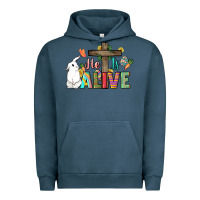 Pigment Midnight Navy He is alive Easter Day Urban Hoodie - HowdyJamesFarm