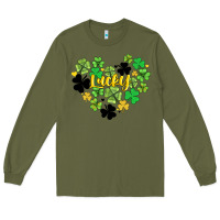 Army Green lucky heart shaped clover Long Sleeve Tee - AdoDesignShop