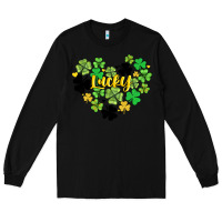 Black lucky heart shaped clover Long Sleeve Tee - AdoDesignShop