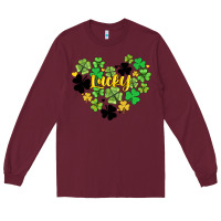 Burgundy lucky heart shaped clover Long Sleeve Tee - AdoDesignShop