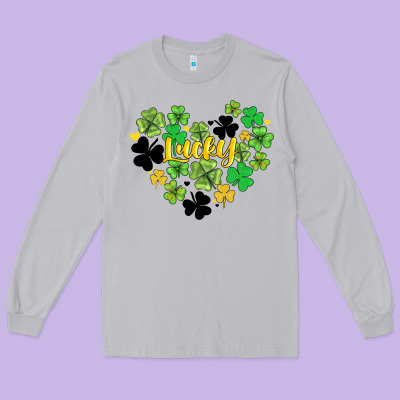 Lucky Heart Shaped Clover Long Sleeve Tee Designed By Adodesignshop