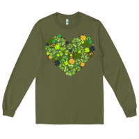 Army Green heart shaped clover Long Sleeve Tee - AdoDesignShop