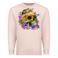 Pale Pink Pride Skull And Transgender Symbol With Peace Premium Sweatshirt - BundleAndBundleShop