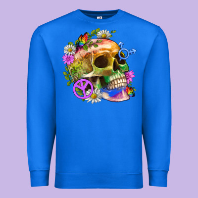 Pride Skull And Transgender Symbol With Peace Premium Sweatshirt Designed By Bundleandbundleshop