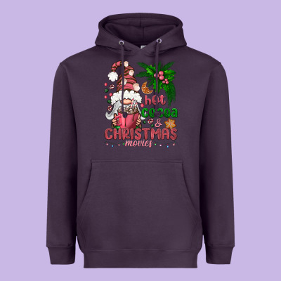Pink Christmas Hot Cocoa And Christmas Movies Heavyweight Hoodie Designed By Nancycooperartshop