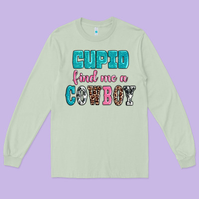 Cupid Find Me A Cowboy Long Sleeve Tee Designed By Adodesignshop