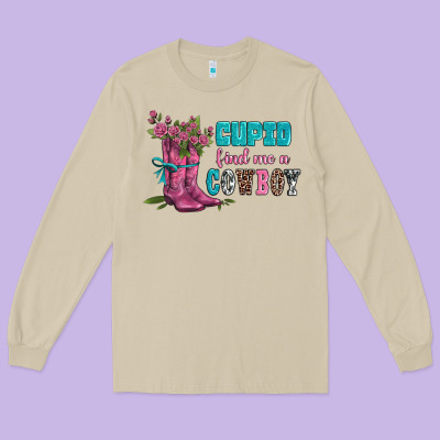 Velantines Day Cupid Find Me A Cowboy Long Sleeve Tee Designed By Adodesignshop