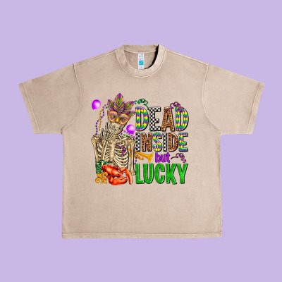 Mardi Gras Dead Inside But Lucky  With Skeleton Urban Heavy Tee Designed By Adodesignshop