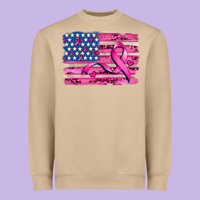 American Flag And  Cancer Ribbon Pattern Heavyweight Sweatshirt Designed By Adodesignshop