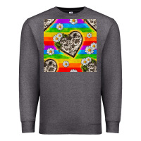 Charcoal Heather Pride LGBTQ+ Cowhide Hearts And Daisy Patterns Premium Sweatshirt - BundleAndBundleShop