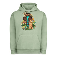 Pigment Oil Green He is risen Bunny Cross Easter Day Urban Hoodie - HowdyJamesFarm
