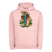 Pigment Salmon He is risen Bunny Cross Easter Day Urban Hoodie - HowdyJamesFarm