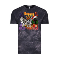 Cloud Black Happy Hallothanksmas Cats Vintage Tee - BundleAndBundleShop