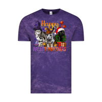 Cloud Purple Happy Hallothanksmas Cats Vintage Tee - BundleAndBundleShop