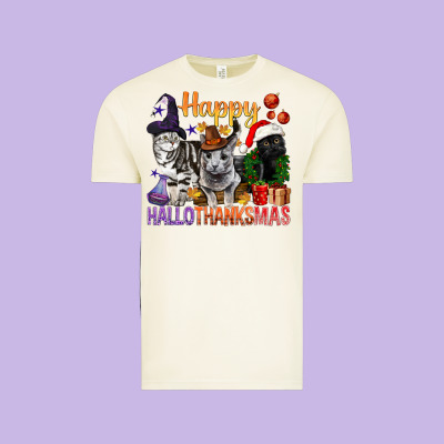 Happy Hallothanksmas Cats Vintage Tee Designed By Bundleandbundleshop