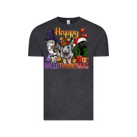 Vintage Black Happy Hallothanksmas Cats Vintage Tee - BundleAndBundleShop