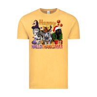 Vintage Mustard Happy Hallothanksmas Cats Vintage Tee - BundleAndBundleShop