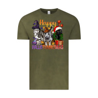 Vintage Olive Happy Hallothanksmas Cats Vintage Tee - BundleAndBundleShop