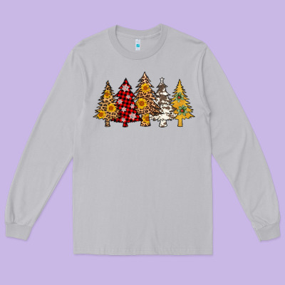 Leopard Christmas Trees Long Sleeve Tee Designed By Adodesignshop