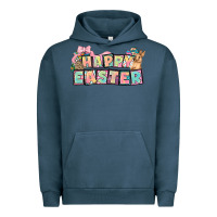 Pigment Midnight Navy Happy Easter plate letters Easter Day Urban Hoodie - HowdyJamesFarm