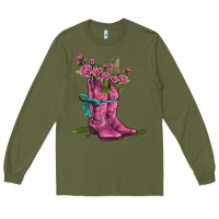 Army Green valentines day western boots and roses Long Sleeve Tee - AdoDesignShop
