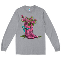 Heather Grey valentines day western boots and roses Long Sleeve Tee - AdoDesignShop