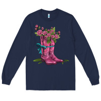 Navy valentines day western boots and roses Long Sleeve Tee - AdoDesignShop