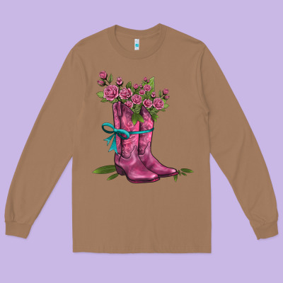 Valentines Day Western Boots And Roses Long Sleeve Tee Designed By Adodesignshop