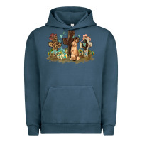 Pigment Midnight Navy Western rabbit bunny with crosses Easter Day Urban Hoodie - HowdyJamesFarm