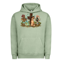 Pigment Oil Green Western rabbit bunny with crosses Easter Day Urban Hoodie - HowdyJamesFarm