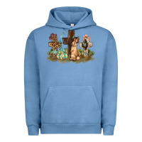 Pigment Pebble Blue Western rabbit bunny with crosses Easter Day Urban Hoodie - HowdyJamesFarm
